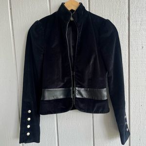 ALICE + OLIVIA $396 Corduroy Blazer with Leather Trim in Black Size XS